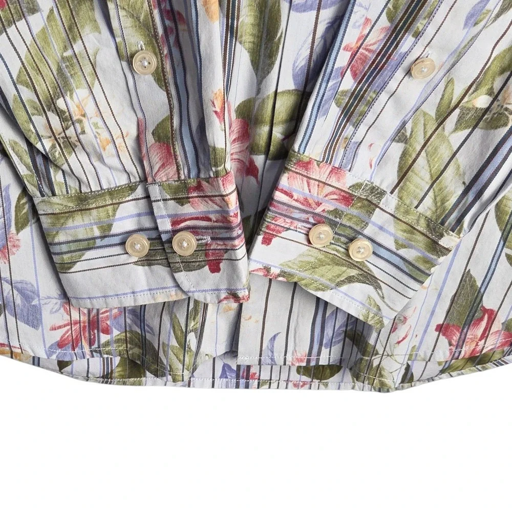 Tommy Bahama Mens Button Up Shirt Floral Blue Green Stripe Long Sleeve‎ Medium
